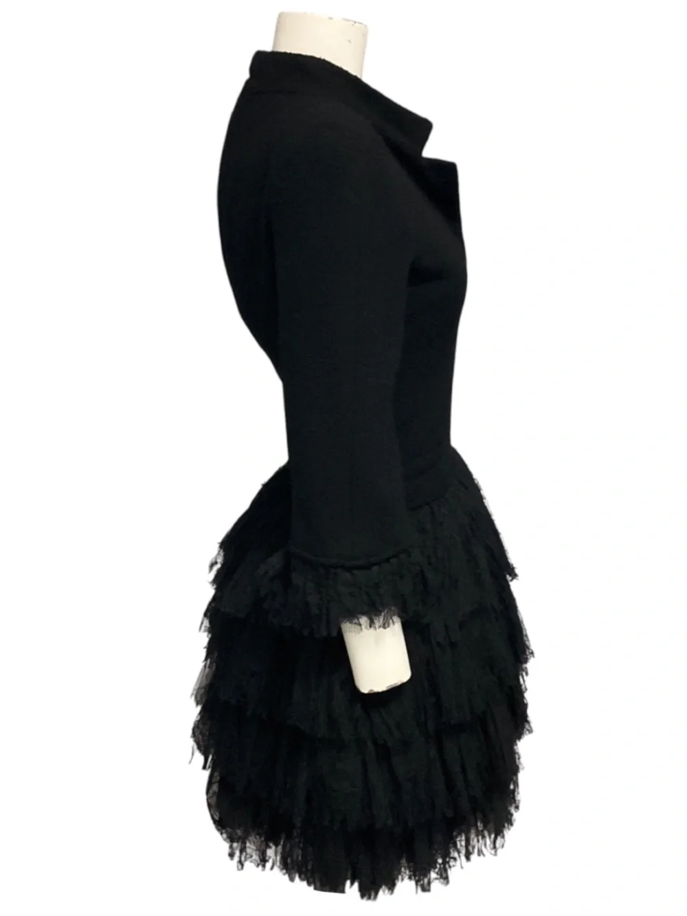 CHANEL COUTURE VINTAGE BLACK TWEED AND LACE TULLE MINI COCKTAIL DRESS